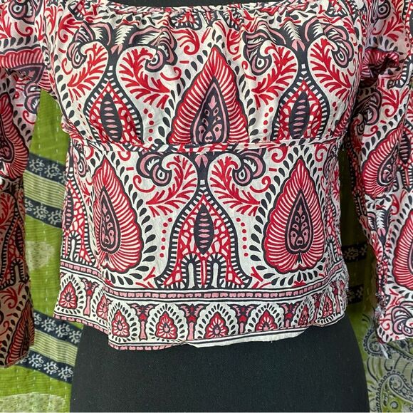 Rare Vintage Y2K Anna Sui Multicolored Print Silk Festival Crop Top Size Small - Picture 4 of 15